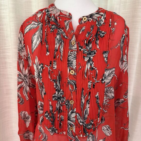 Leifsdottir Women Long Sleeve 100% Silk Blouse Sz 6‎ Floral Red Black White - Picture 6 of 16